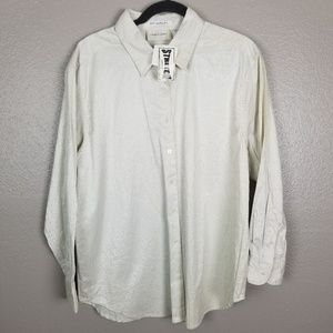 Lemon Grass Sparkly Beige Button Front Blouse 1X